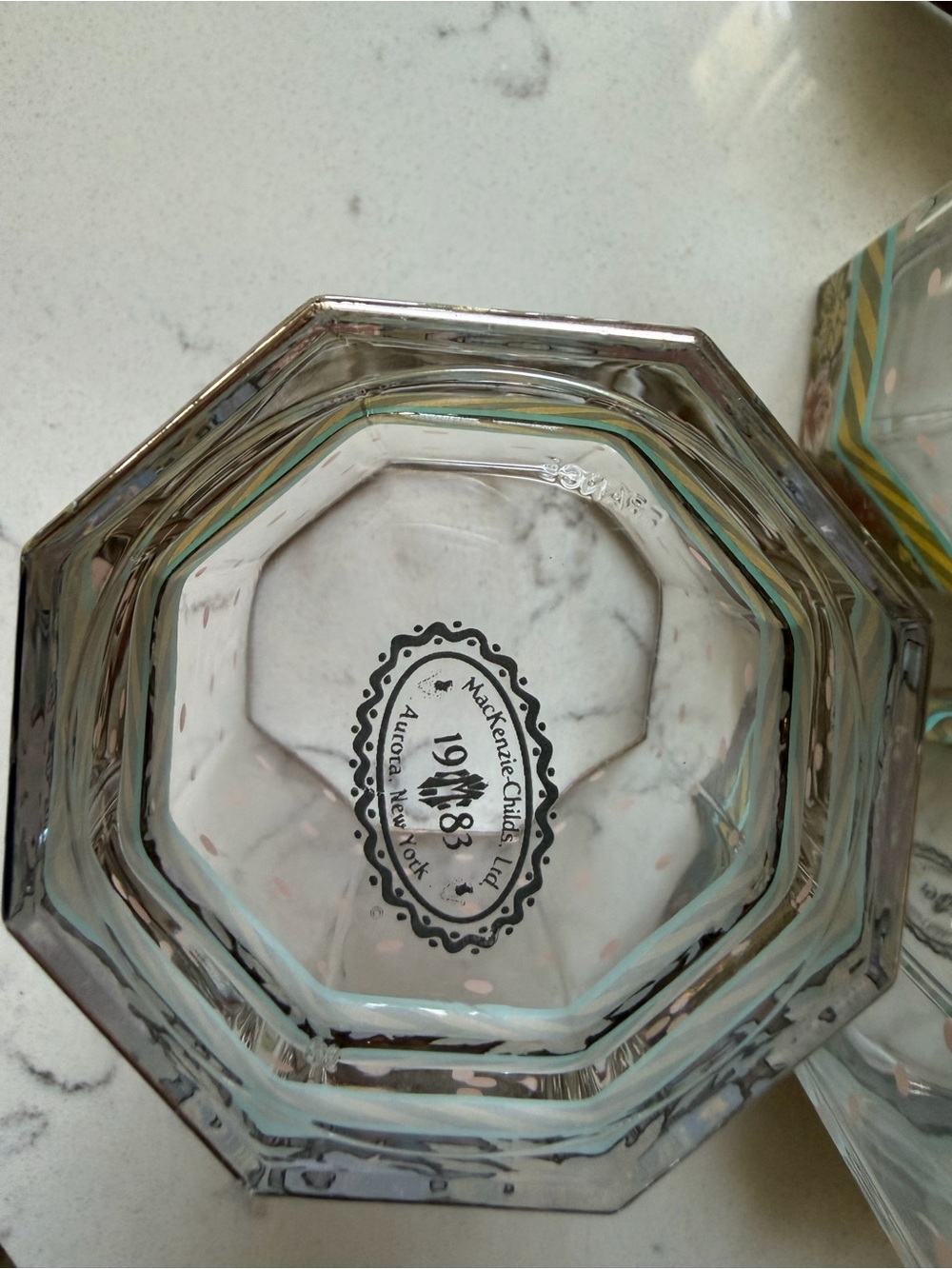 (6) MacKenzie-Childs Vintage Pink Garland Double Old Fashioned Glasses 3 5/8" - Picture 3 of 4